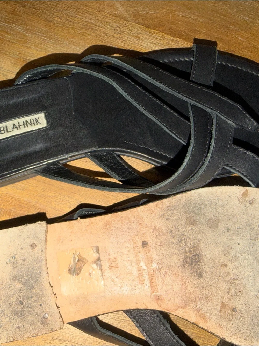 Manolo Blahnik Black Cross-Strap Slide Sandals
